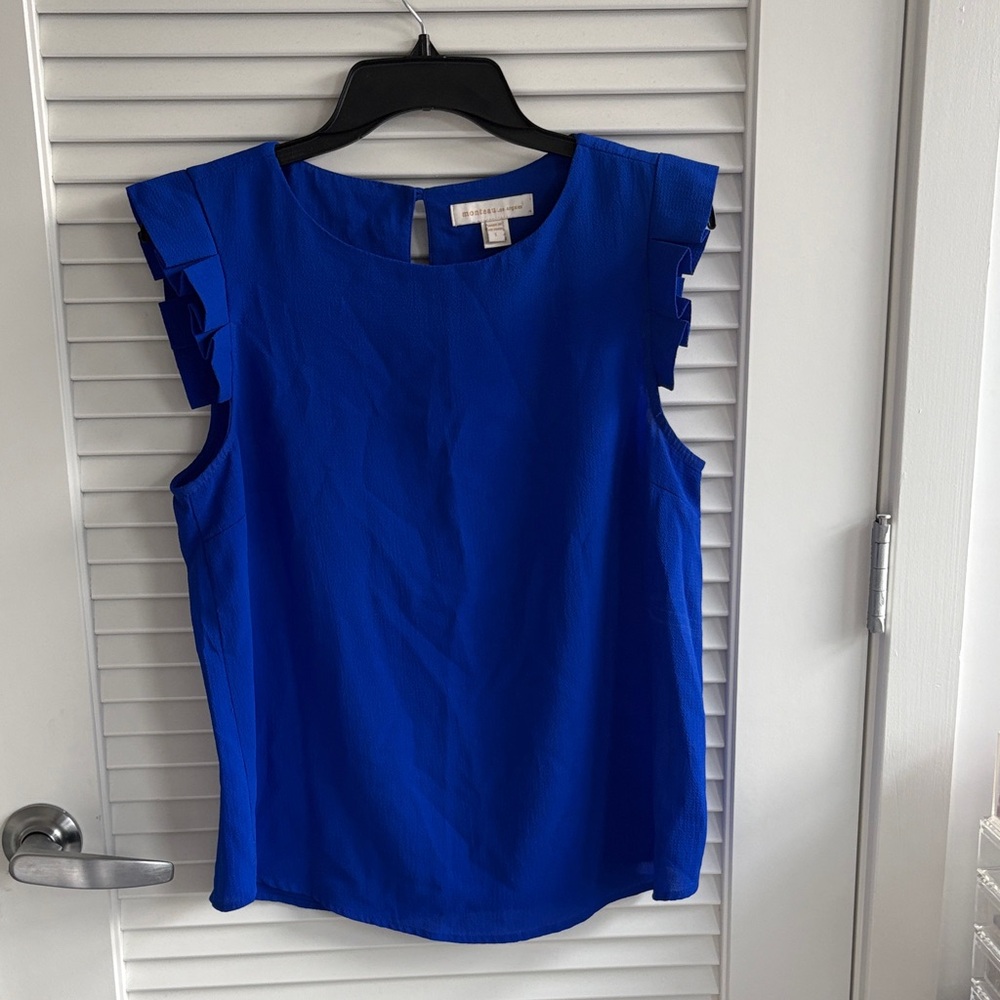 Elegant Blue Ruffle Sleeve Blouse